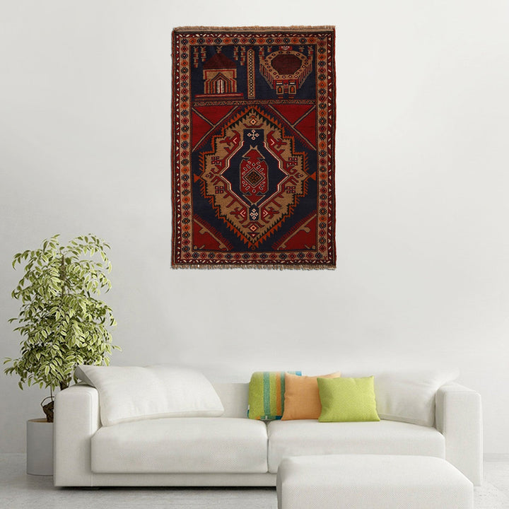 Afghan Prayer Rug 3' 3" x 4' 9" Hand-Knotted texture