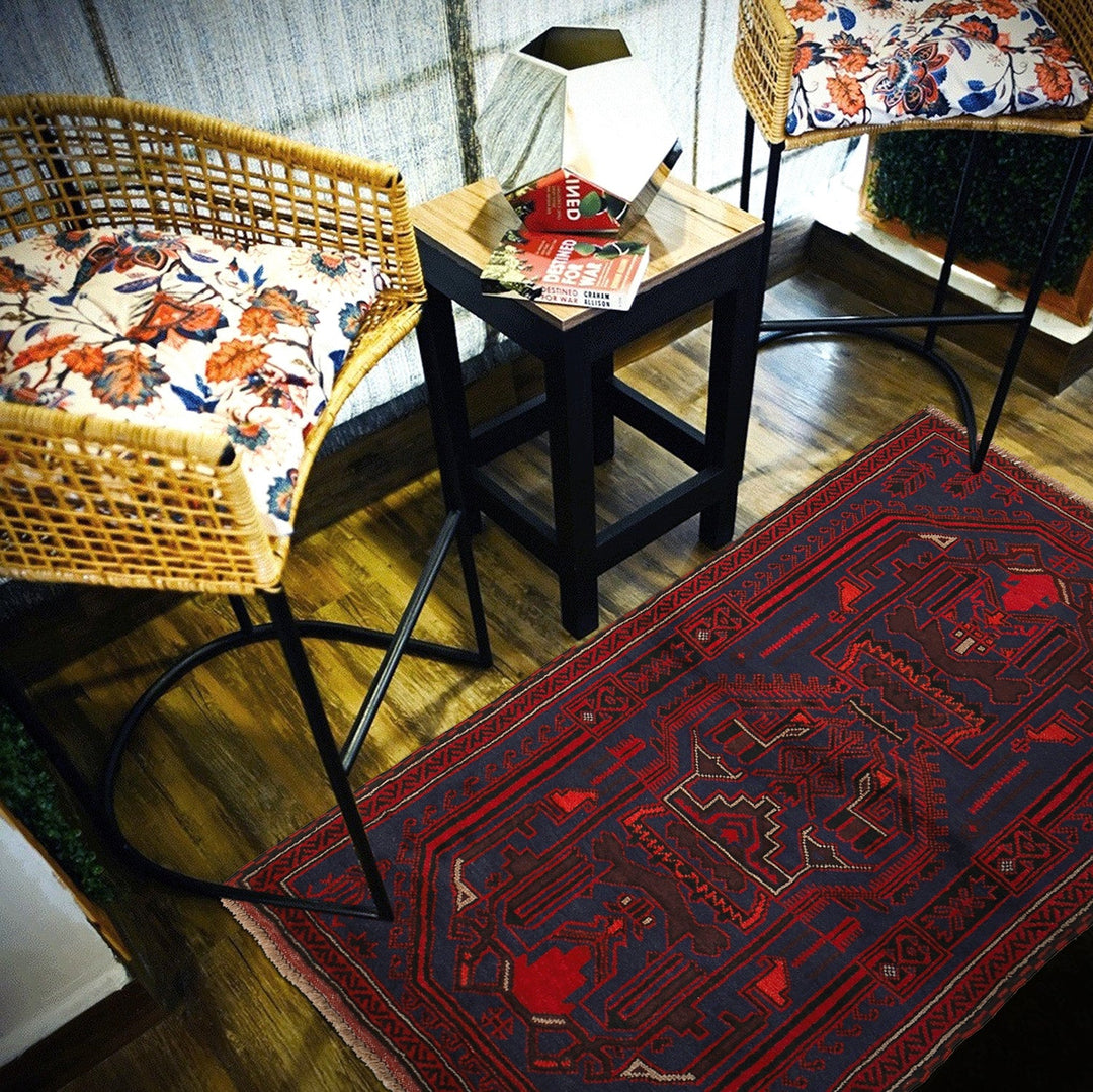 Navy Blue Afghan Baluchi Rug 2' 11" x 4' 8" Hand-Knotted field
