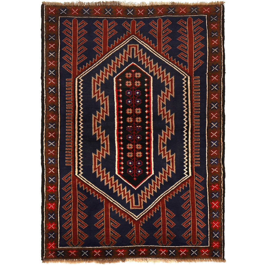 Dark Blue Afghan Baluchi Rug 3' 3" x 4' 8" Hand-Knotted