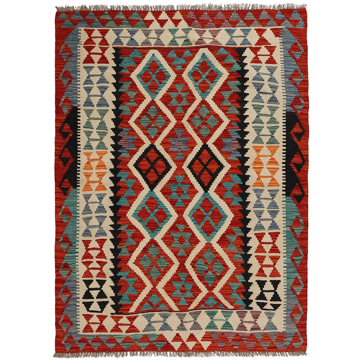 Hand Woven Wool Kelim 4' 4" x 6' 0" - No. AL14217