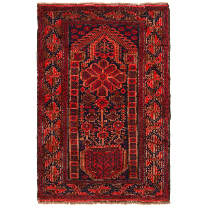 Red Afghan Baluchi Rug 2' 10" x 4' 2" Hand-Knotted