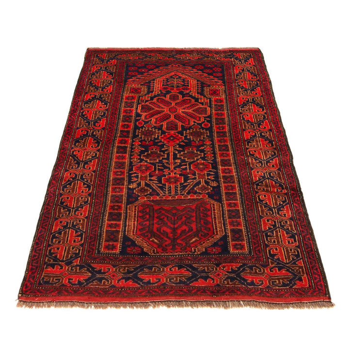 Red Afghan Baluchi Rug 2' 10" x 4' 2" Hand-Knotted detail