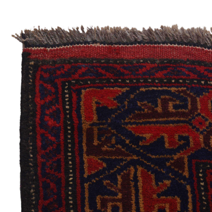 Red Afghan Baluchi Rug 2' 10" x 4' 2" Hand-Knotted pattern