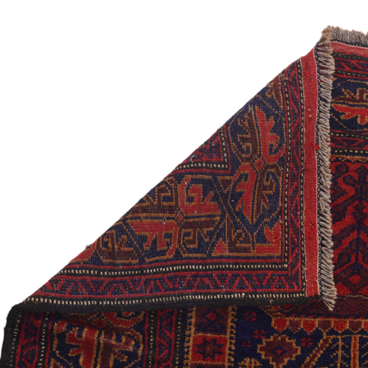 Red Afghan Baluchi Rug 2' 10" x 4' 2" Hand-Knotted field