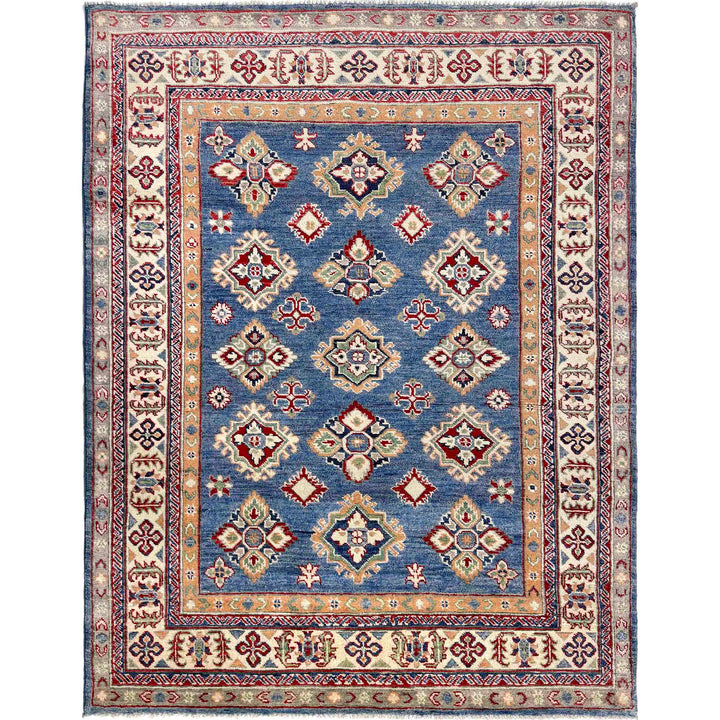 Blue Afghan Kazak Rug 4' 9" x 6' 4" Hand-Knotted | No. AL86138