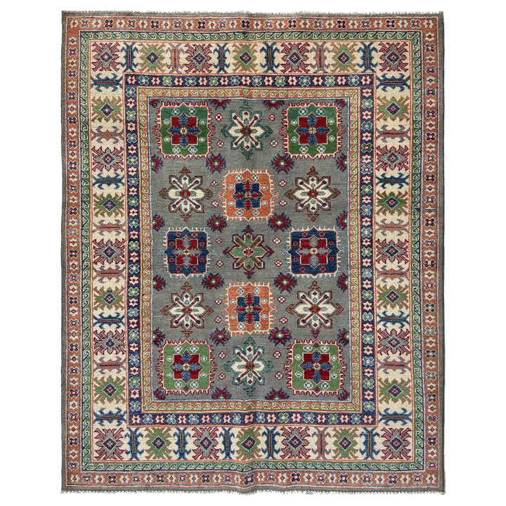 Gray Afghan Kazak Rug 4' 11" x 6' 6" Hand-Knotted | No. AL66271