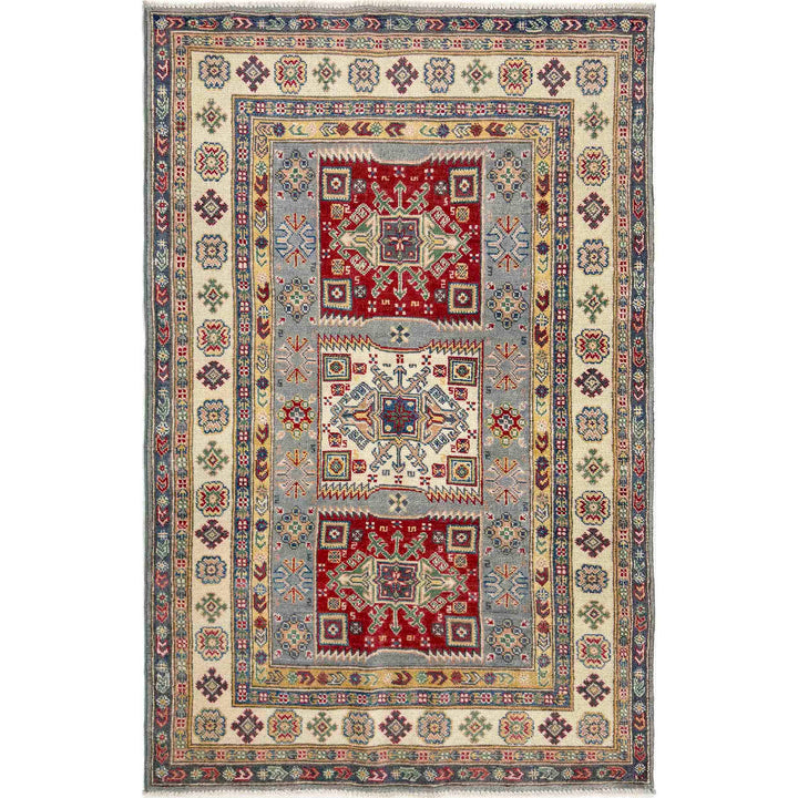 Afghan Kazak Rug 3' 9" x 6' 7" Hand-Knotted | No. AL66397