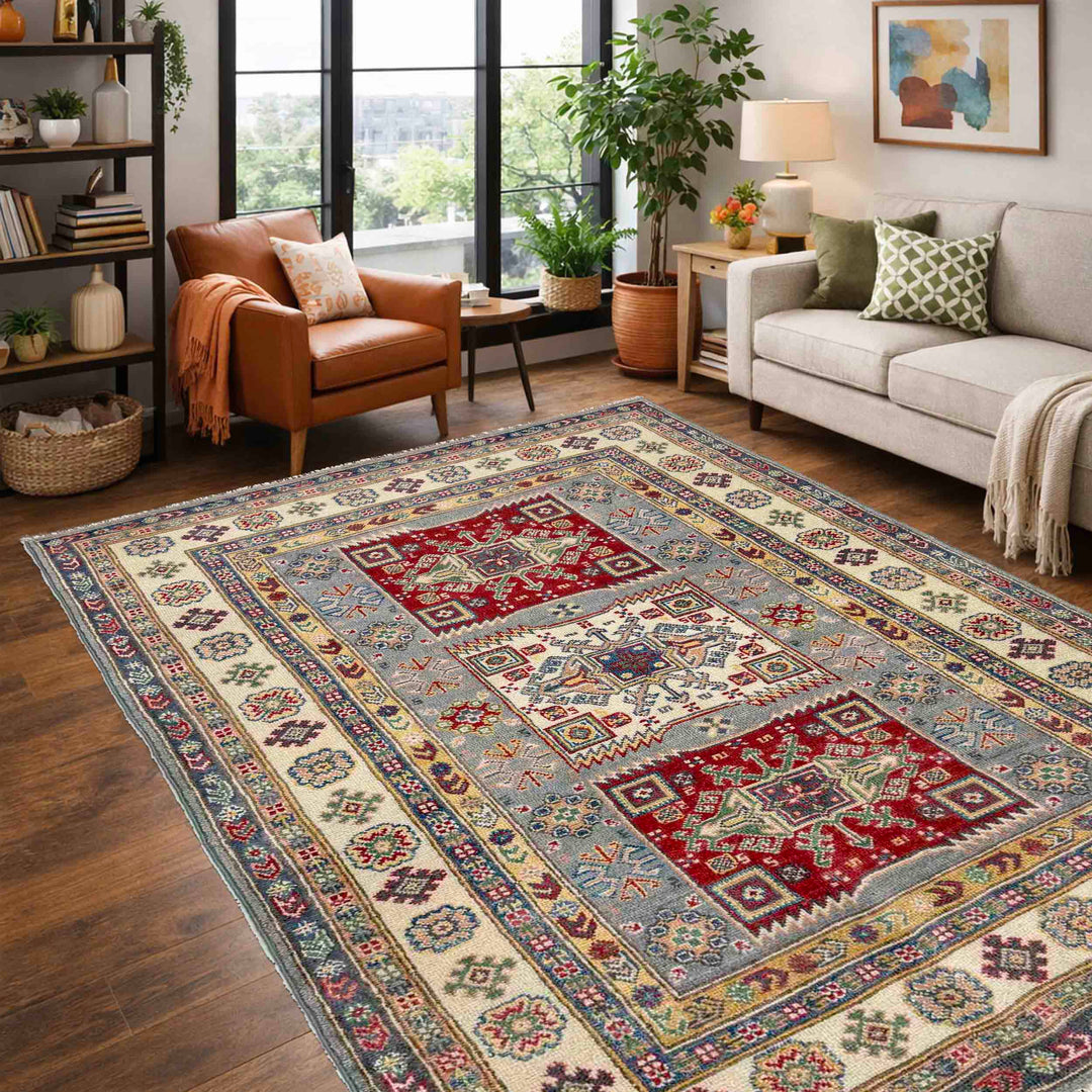 Afghan Kazak Rug 3' 9" x 6' 7" Hand-Knotted | No. AL66397