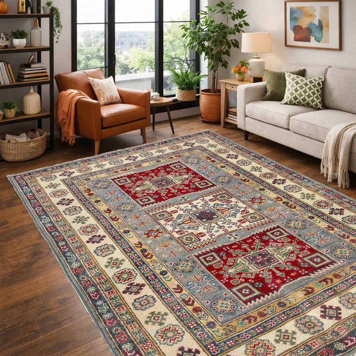 Afghan Kazak Rug 3' 9" x 6' 7" Hand-Knotted | No. AL66397