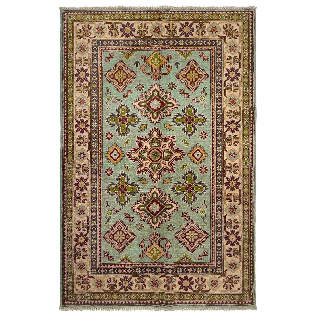Gray Afghan Kazak Rug 3' 10" x 5' 10" Hand-Knotted