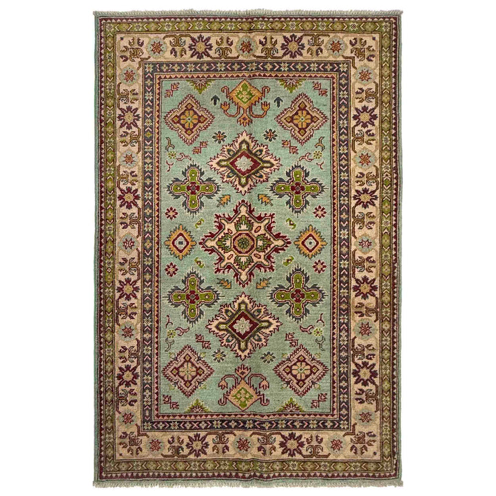 Gray Afghan Kazak Rug 3' 10" x 5' 10" Hand-Knotted