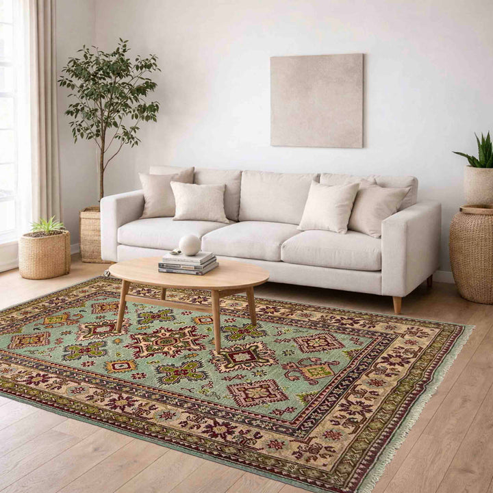 Gray Afghan Kazak Rug 3' 10" x 5' 10" Hand-Knotted field