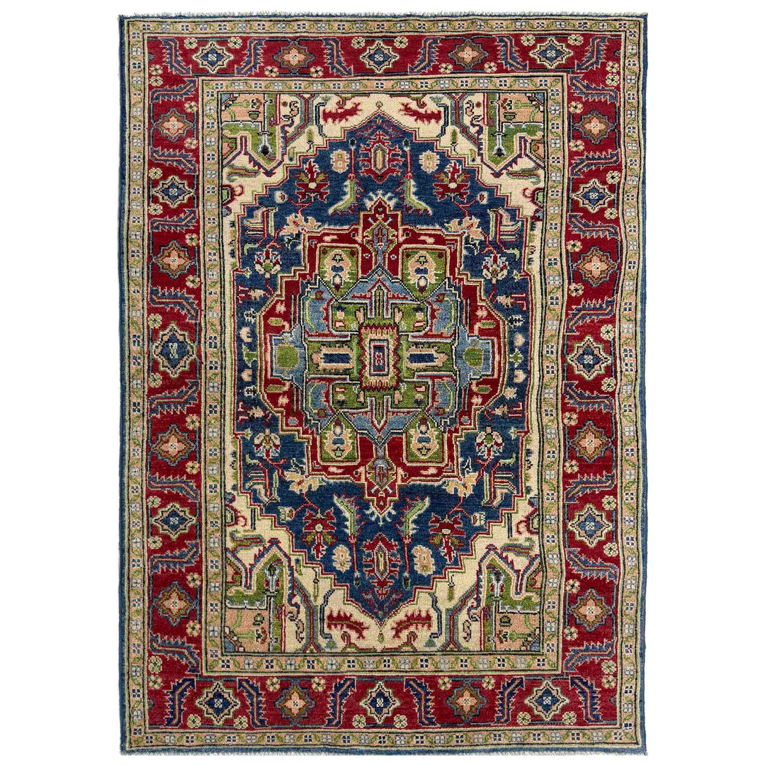 Afghan Heriz Rug 4' 0" x 6' 7" Hand-Knotted