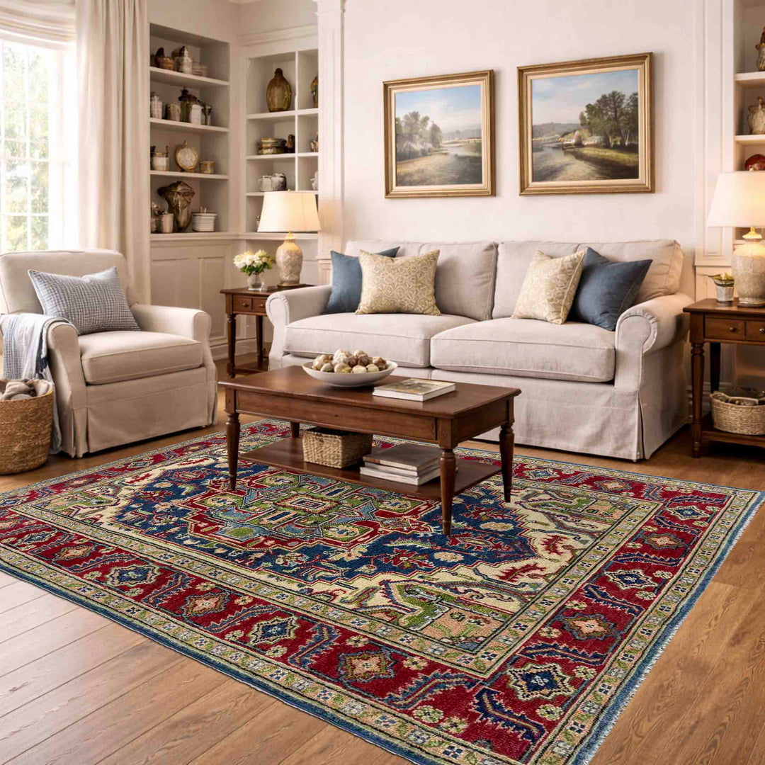 Afghan Heriz Rug 4' 0" x 6' 7" Hand-Knotted reverse