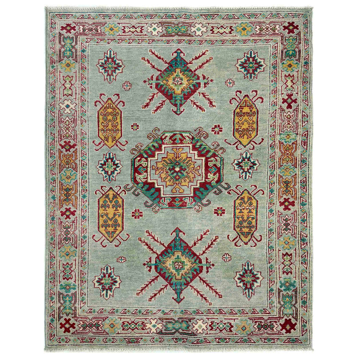 Gray Afghan Kazak Rug 4' 2" x 5' 8" Hand-Knotted | No. AL29913