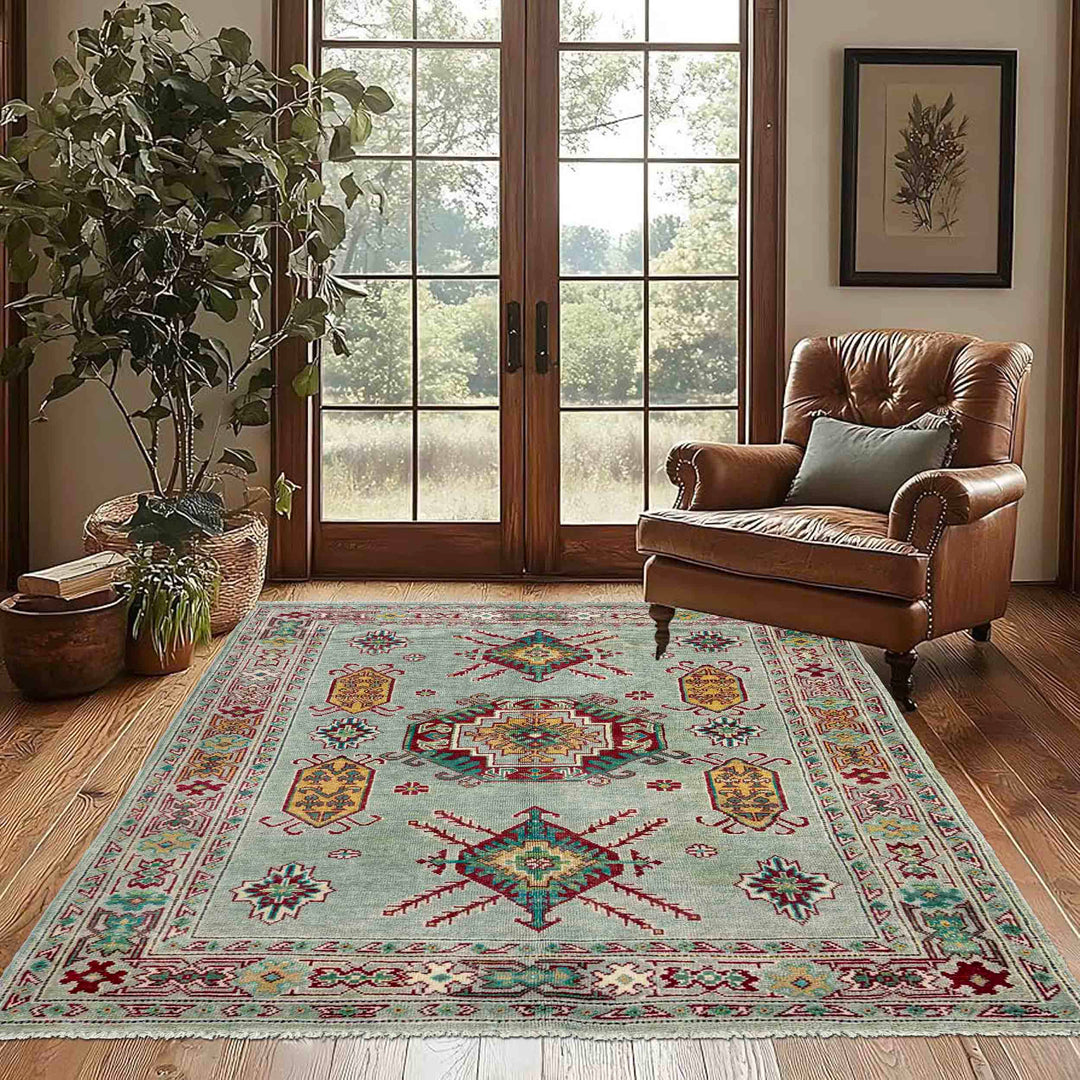 Hand knotted Kazak Carpet 4' 2" x 5' 8" - No. AL29913