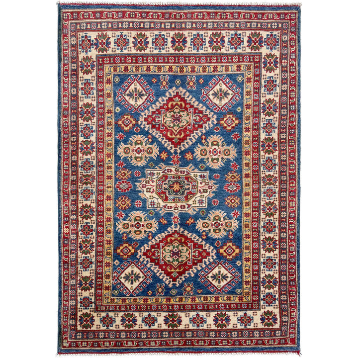 Blue Afghan Kazak Rug 3' 10" x 5' 10" Hand-Knotted | No. AL99456