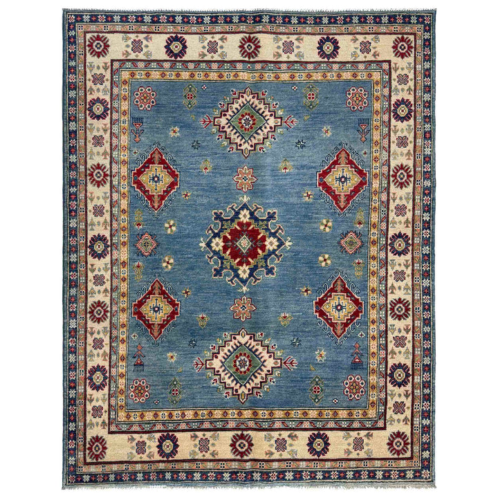 Blue Afghan Kazak Rug 4' 10" x 6' 2" Hand-Knotted | No. AL44465