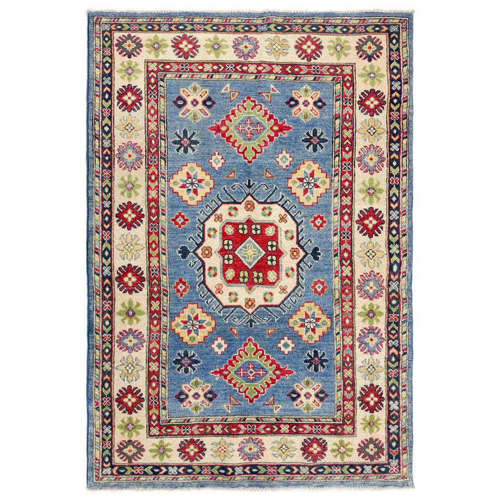 Blue Afghan Kazak Rug 3' 8" x 5' 11" Hand-Knotted