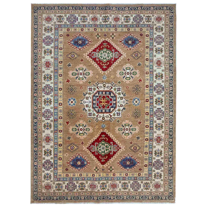 Orange Afghan Kazak Rug 4' 11" x 7' 1" Hand-Knotted | No. AL366236