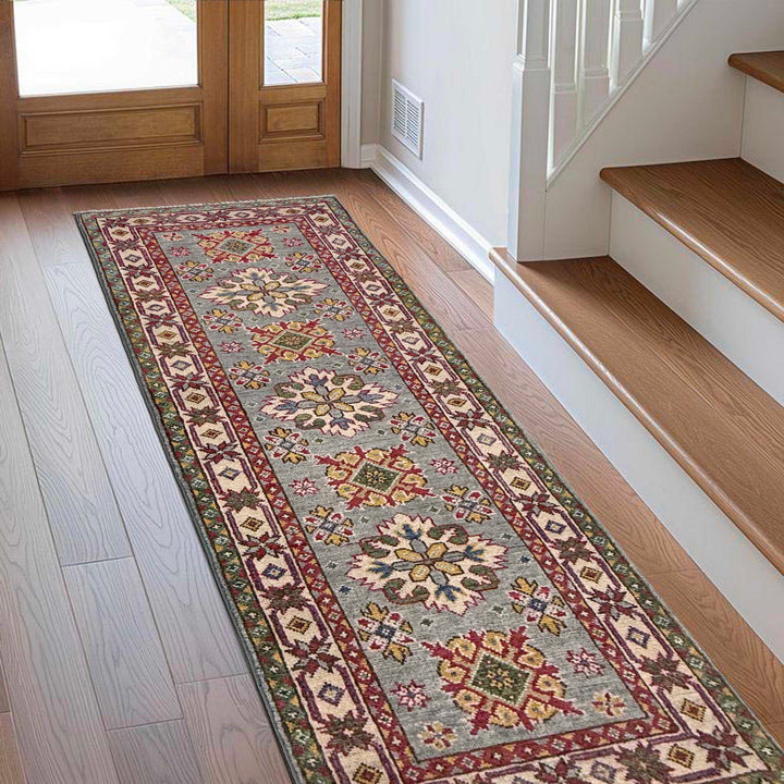 Grey Afghan Kazak Rug 2' 2" x 6' 1" Hand-Knotted | No. AL72514