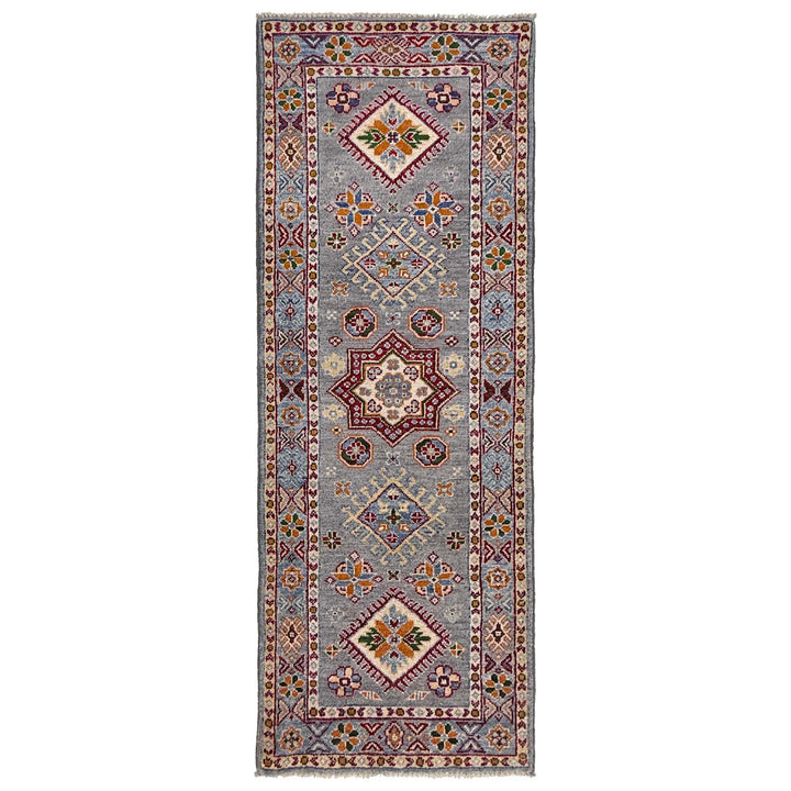 Gray Afghan Kazak Rug 1' 10" x 5' 9" Hand-Knotted | No. AL27657