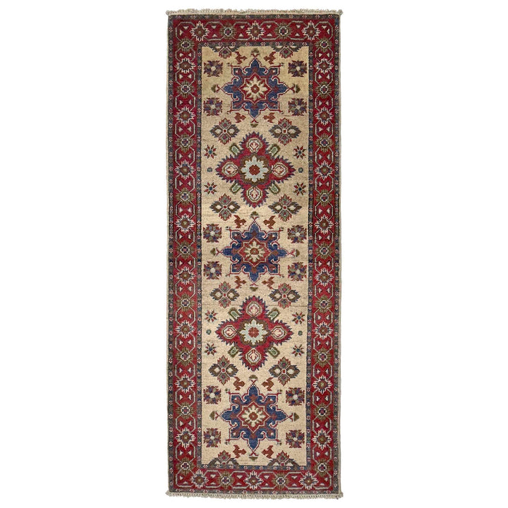 Beige Afghan Kazak Rug 2'1" x 5'9" Hand-Knotted | No. AL67900