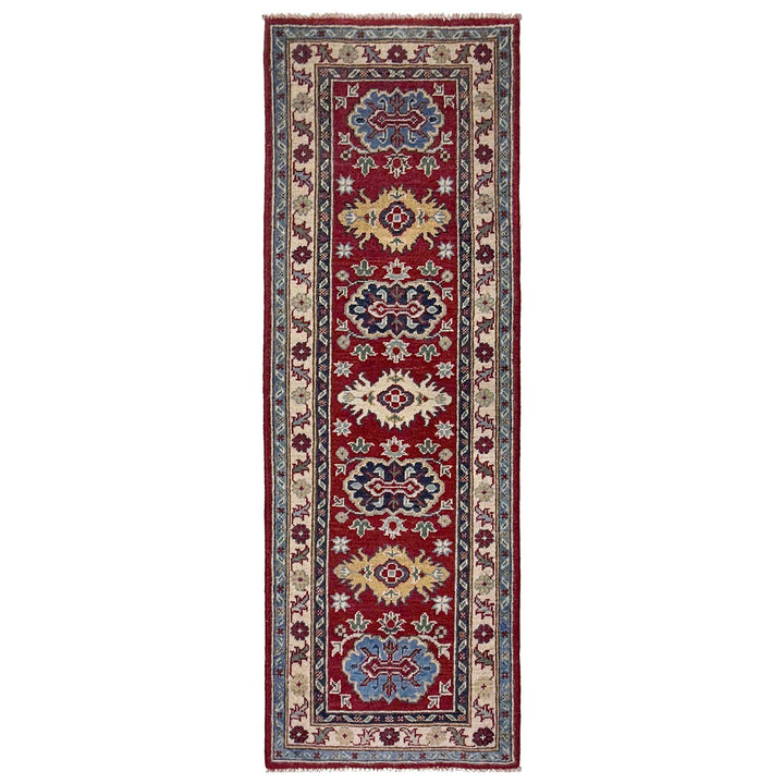 Red Afghan Kazak Rug 2' 0" x 5' 10" Hand-Knotted