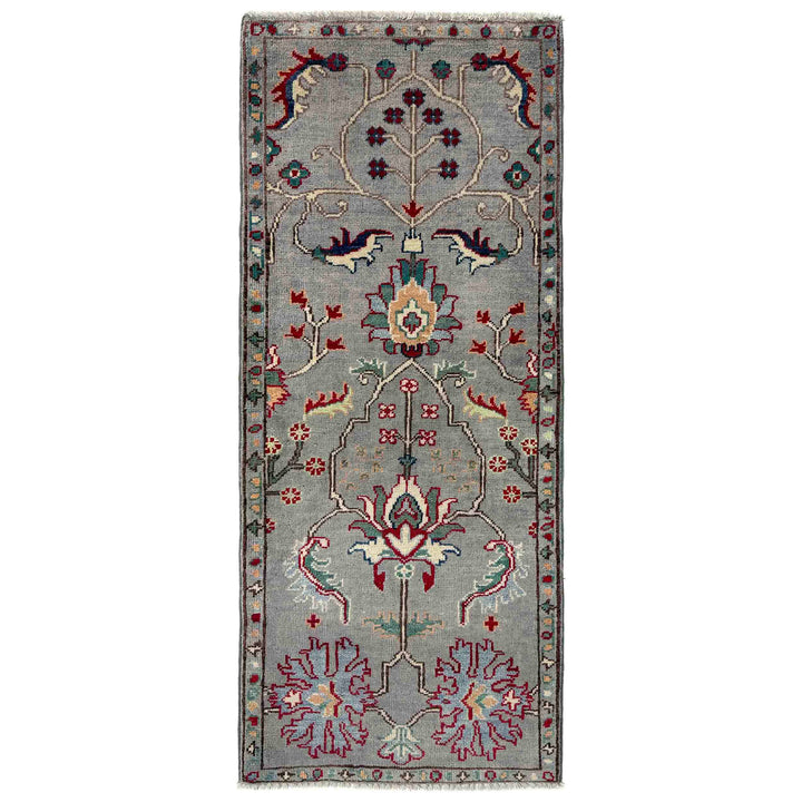 Gray Afghan Sultani Rug 2' 0" x 4' 10" Hand-Knotted