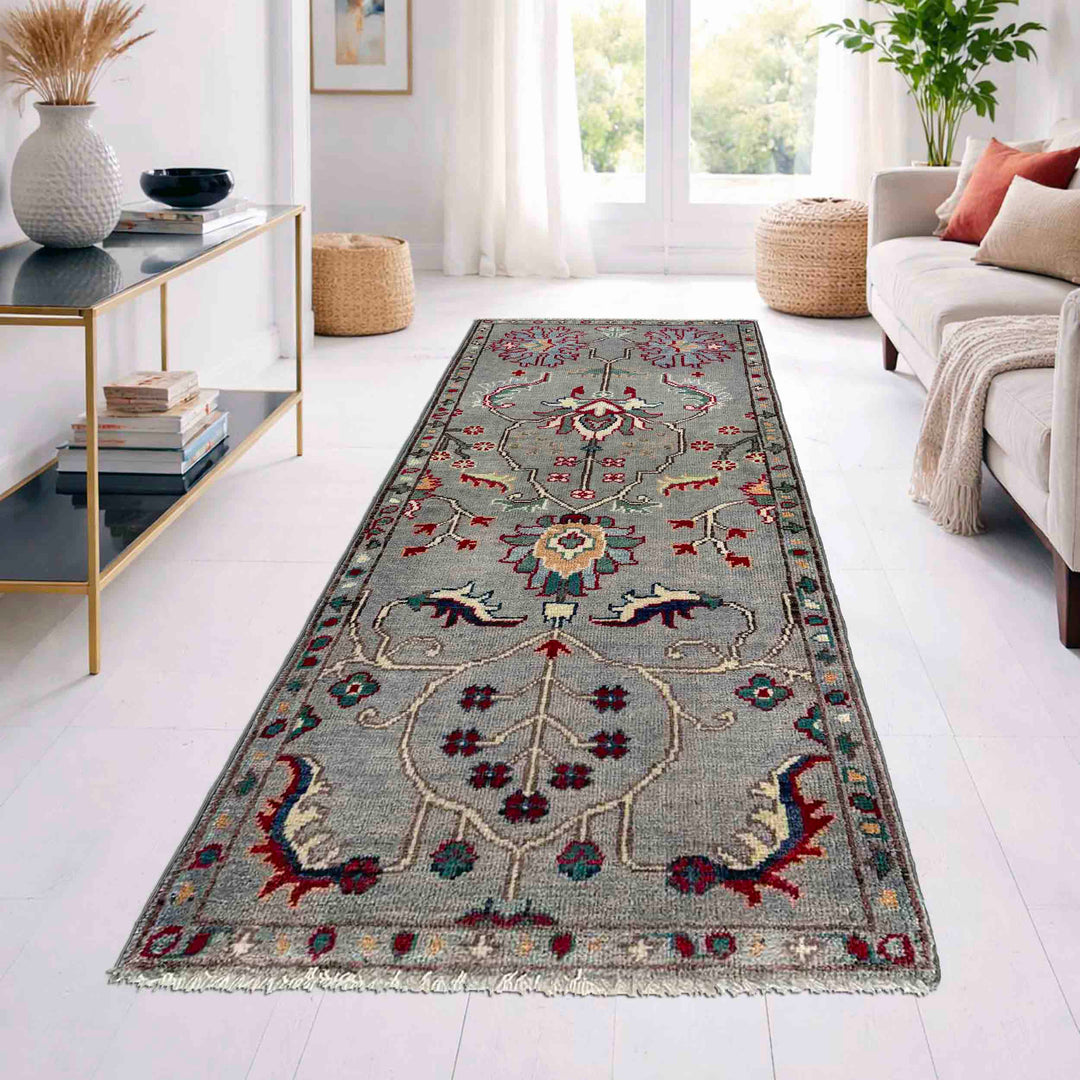 Gray Afghan Sultani Rug 2' 0" x 4' 10" Hand-Knotted texture