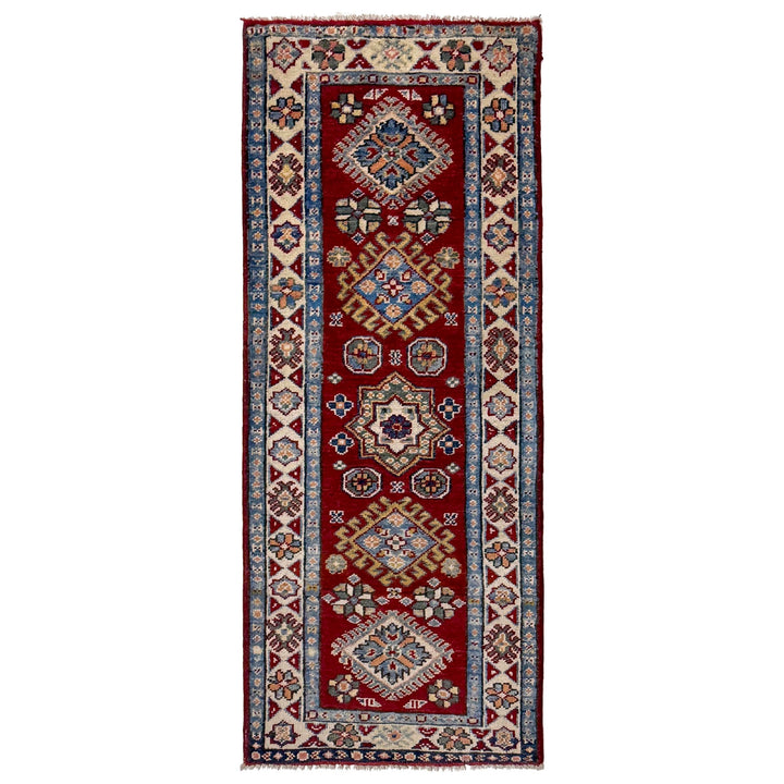 Red Afghan Kazak Runner Rug 1' 10" x 5' 1" Hand-Knotted