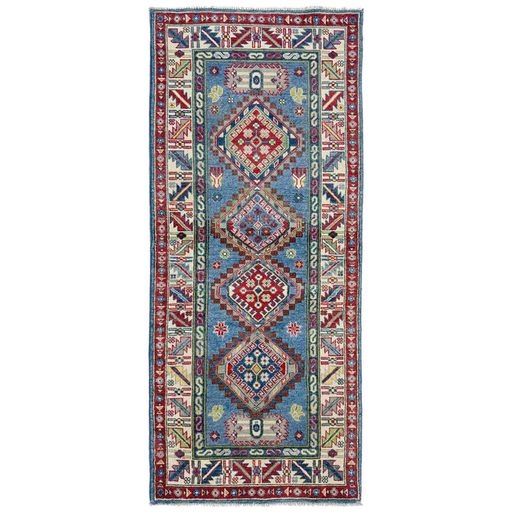 Blue Afghan Kazak Rug 2' 7" x 6' 7" Hand-Knotted | No. AL93455
