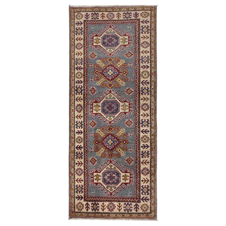 Gray Afghan Kazak Rug 2' 6" x 6' 4" Hand-Knotted | No. AL131110