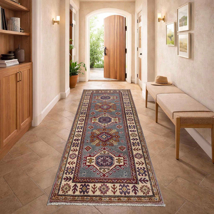 Gray Afghan Kazak Rug 2' 6" x 6' 4" Hand-Knotted | No. AL131110