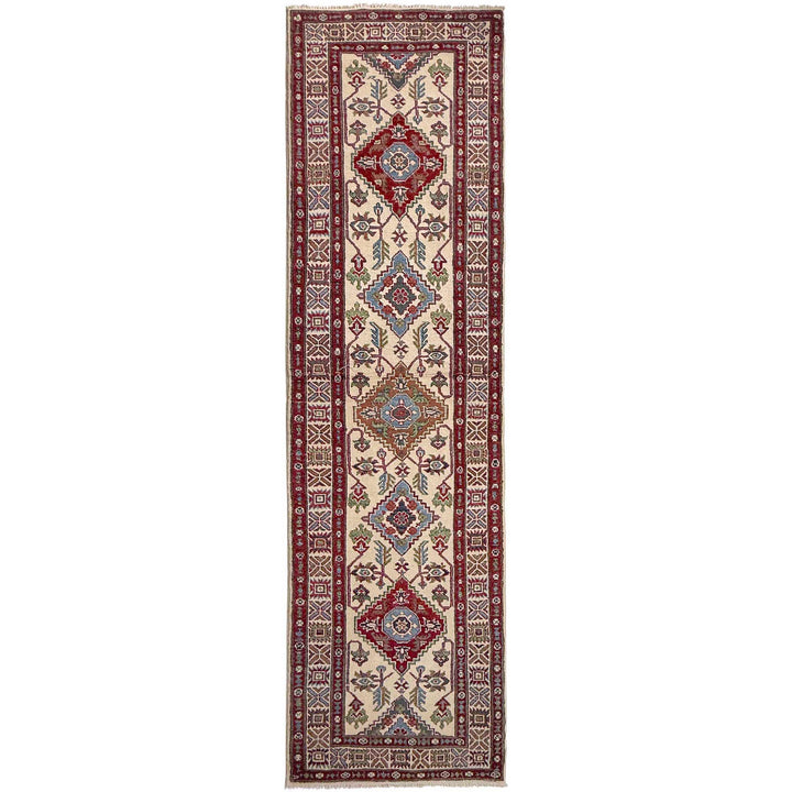 Beige Afghan Kazak Rug 2' 5" x 9' 9" Hand-Knotted | No. AL38073
