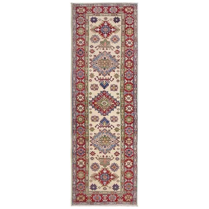 Beige Afghan Kazak Rug 2' 7" x 9' 9" Hand-Knotted | No. AL38553