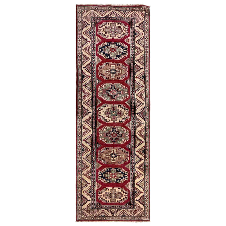 Red Afghan Kazak Runner Rug 2' 9" x 9' 1" Hand-Knotted