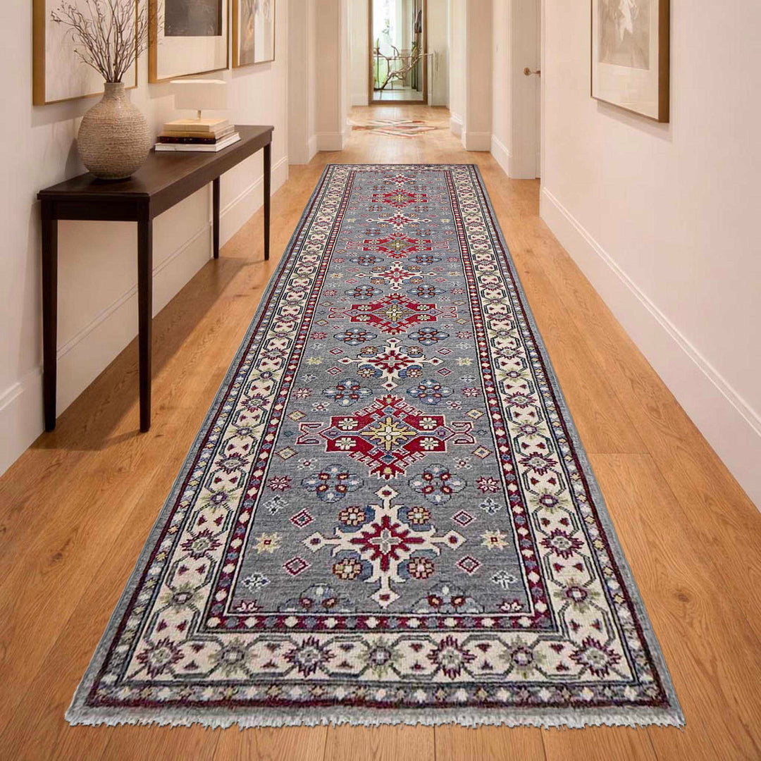 Gray Afghan Kazak Rug 2' 8" x 9' 6" Hand-Knotted | No. AL38758