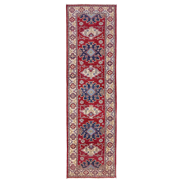 Red Afghan Kazak Runner 2' 9" x 9' 9" Hand-Knotted