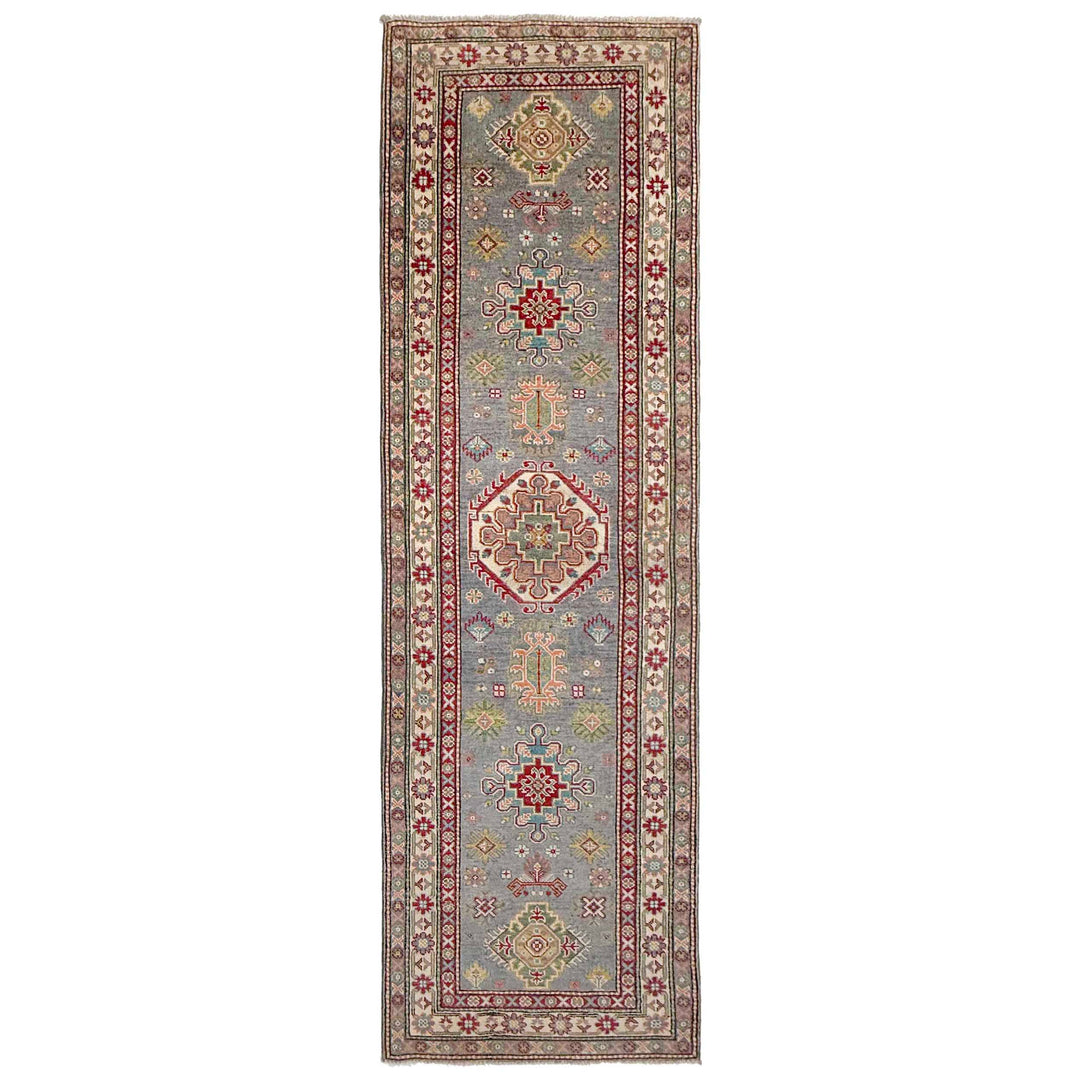Gray Afghan Kazak Rug 2' 7" x 9' 7" Hand-Knotted