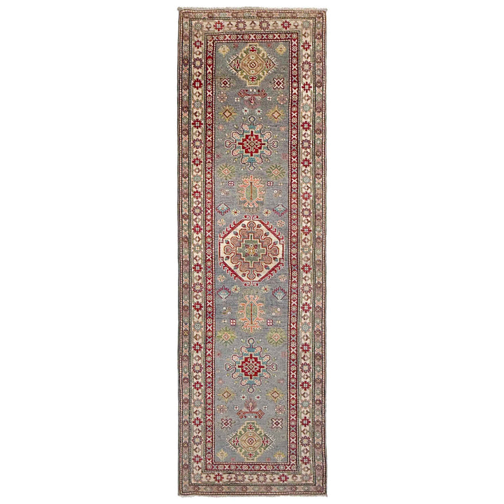 Gray Afghan Kazak Rug 2' 7" x 9' 7" Hand-Knotted