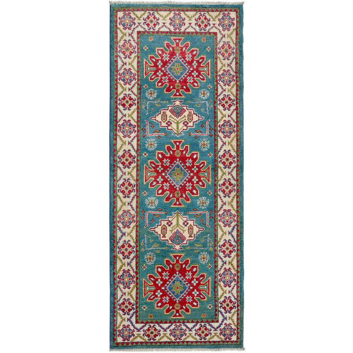Blue Afghan Kazak Rug 2' 7" x 6' 2" Hand-Knotted | No. AL59927