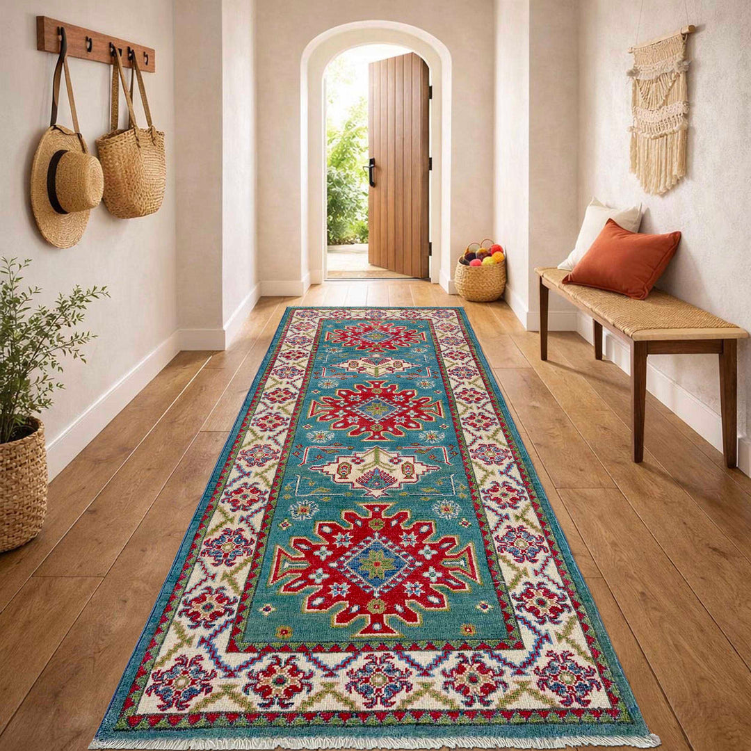 Blue Afghan Kazak Rug 2' 7" x 6' 2" Hand-Knotted | No. AL59927