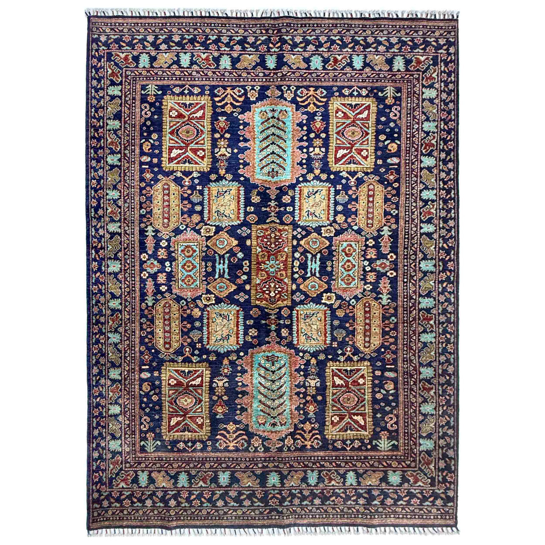 Afghan Kazak Rug 5' 6" x 7' 10" Hand-Knotted