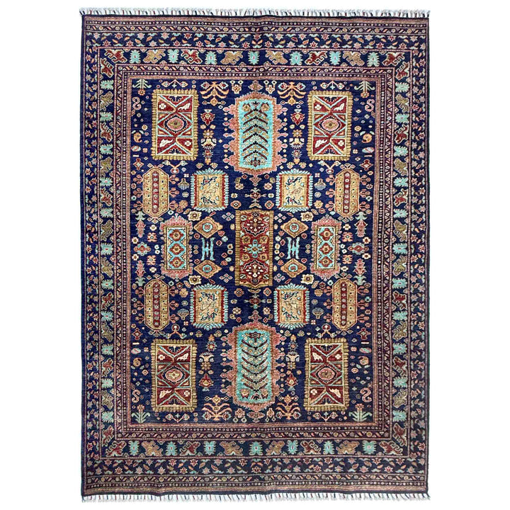 Afghan Kazak Rug 5' 6" x 7' 10" Hand-Knotted