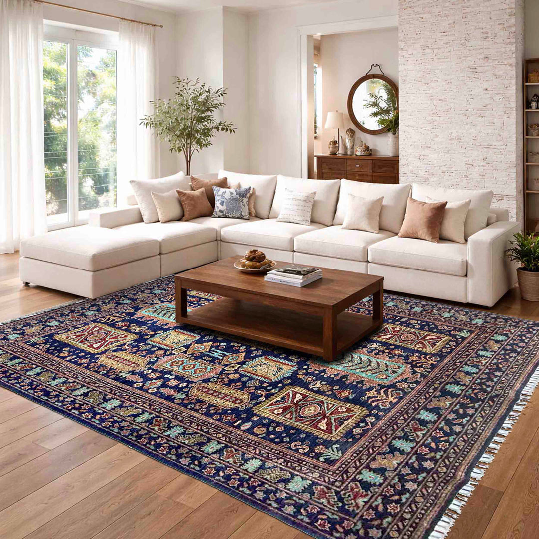 Afghan Kazak Rug 5' 6" x 7' 10" Hand-Knotted texture