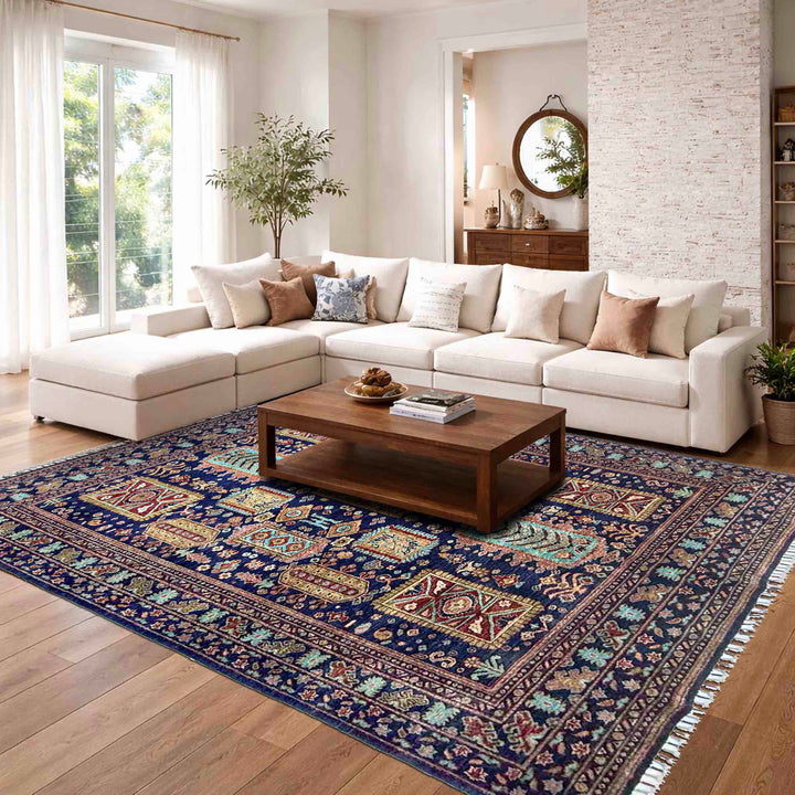 Afghan Kazak Rug 5' 6" x 7' 10" Hand-Knotted texture