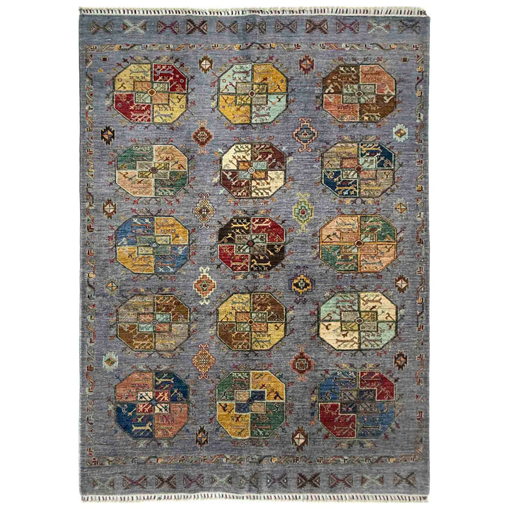 Gray Afghan Waziri Rug 5' 9" x 7' 10" Hand-Knotted