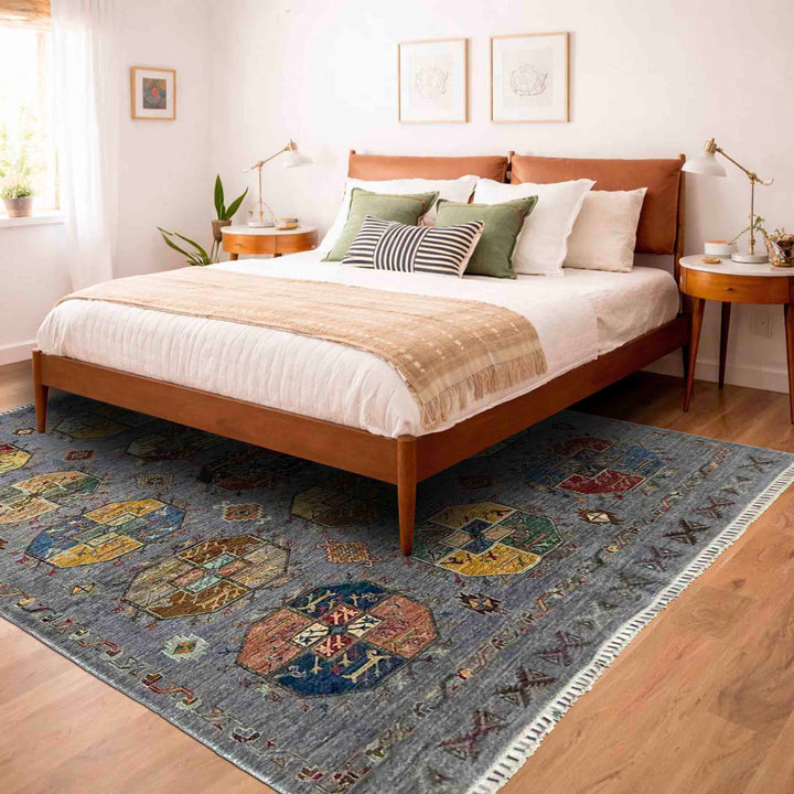Gray Afghan Waziri Rug 5' 9" x 7' 10" Hand-Knotted texture