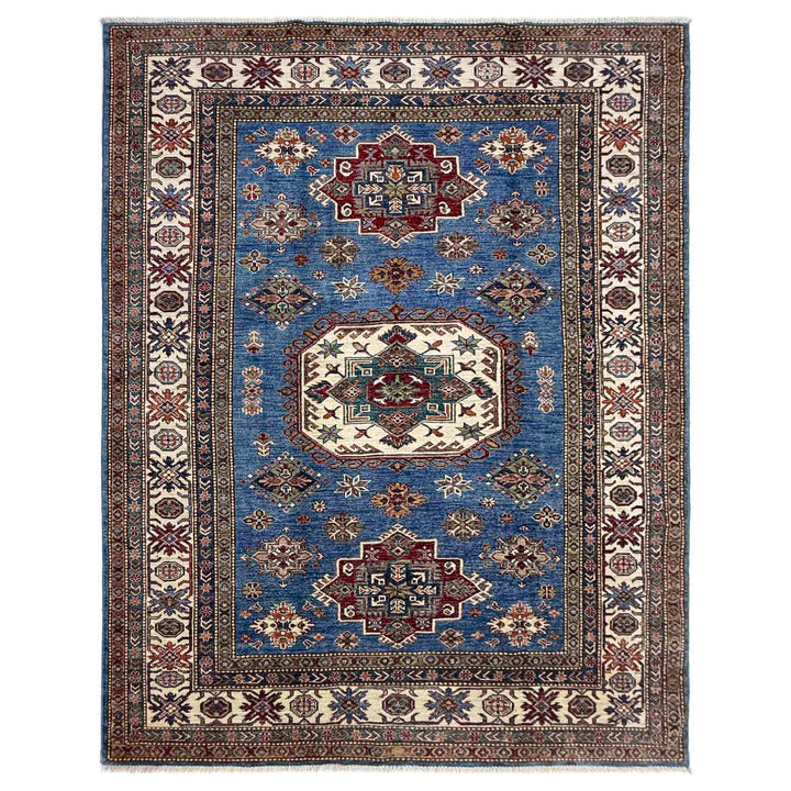 Blue Afghan Kazak Rug 5' 9" x 7' 11" Hand-Knotted | No. AL50367